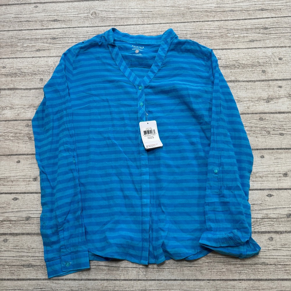 NEW Mountain Hardwear Shirt Women's 6 Blue Striped Cotton Long Sleeve Gorpcore